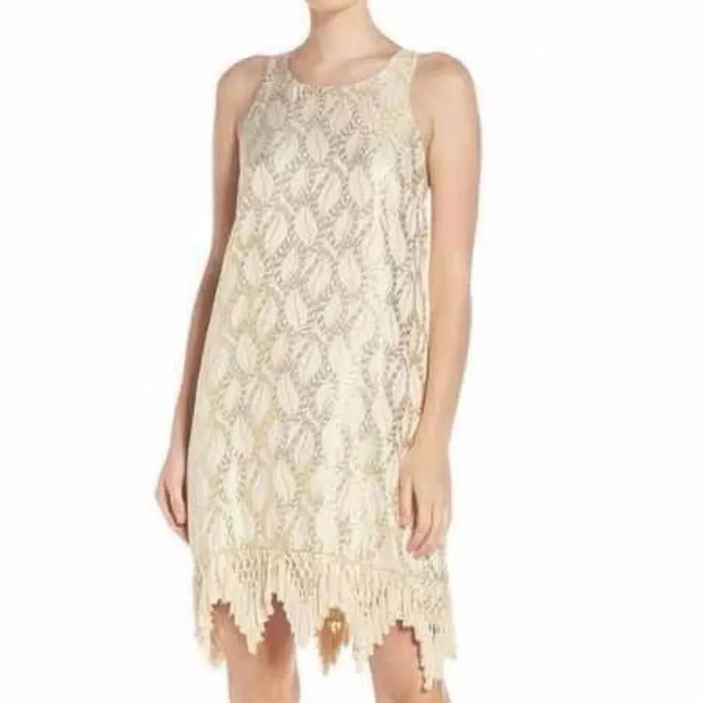 Lilly Pulitzer Marquette Shift Dress Gold Fringe Size XS